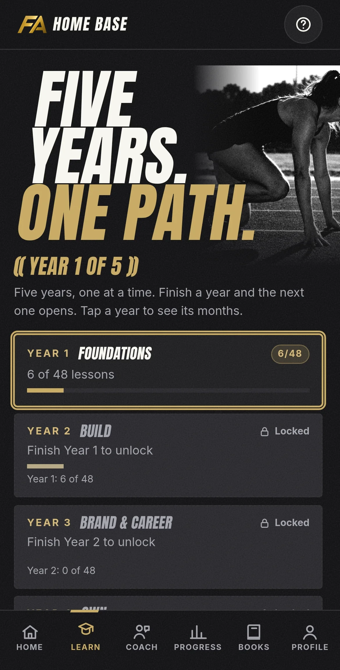The Learn tab in FA Home Base