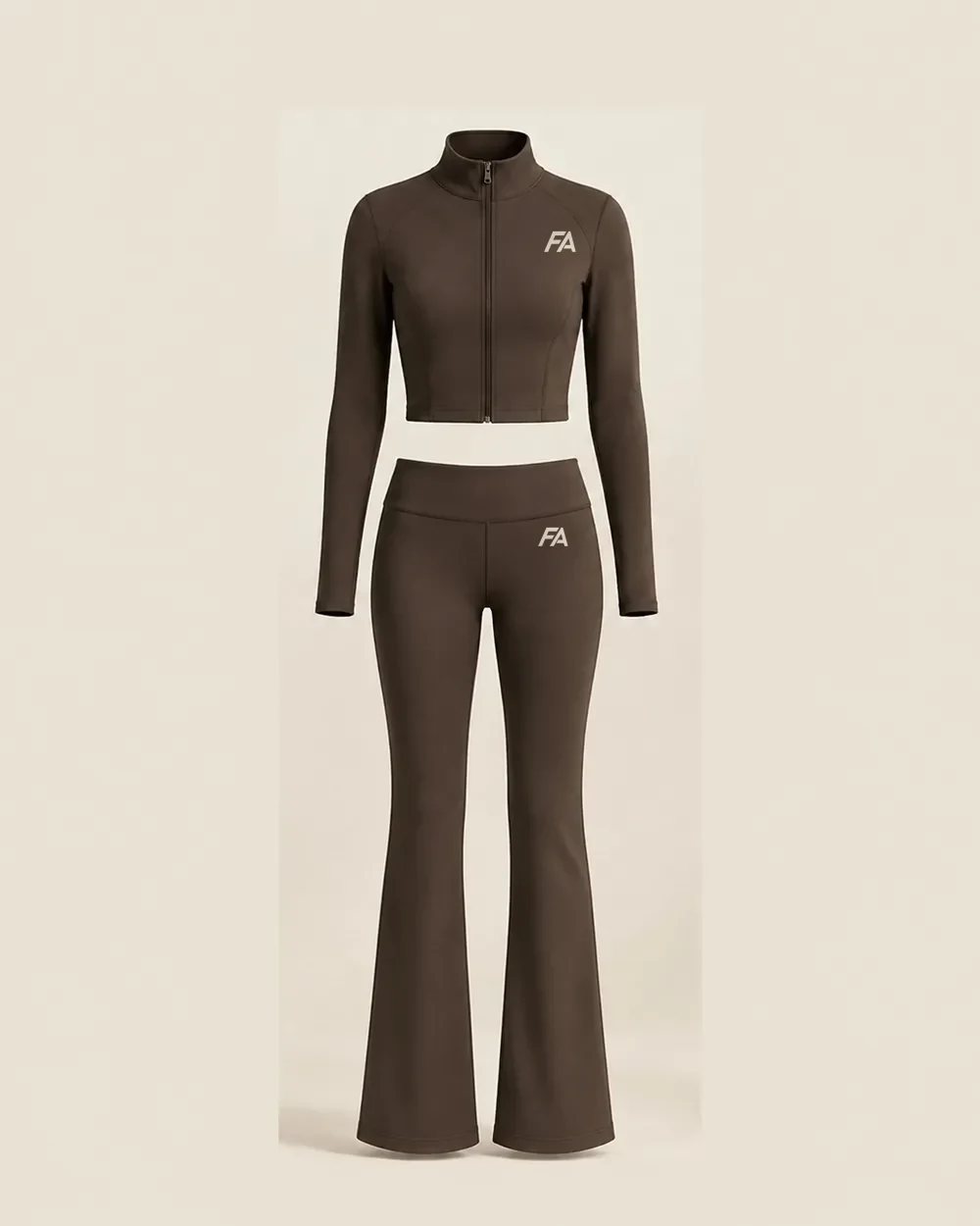 Espresso Sculpt in Espresso, zip jacket and mid-rise bootcut pant