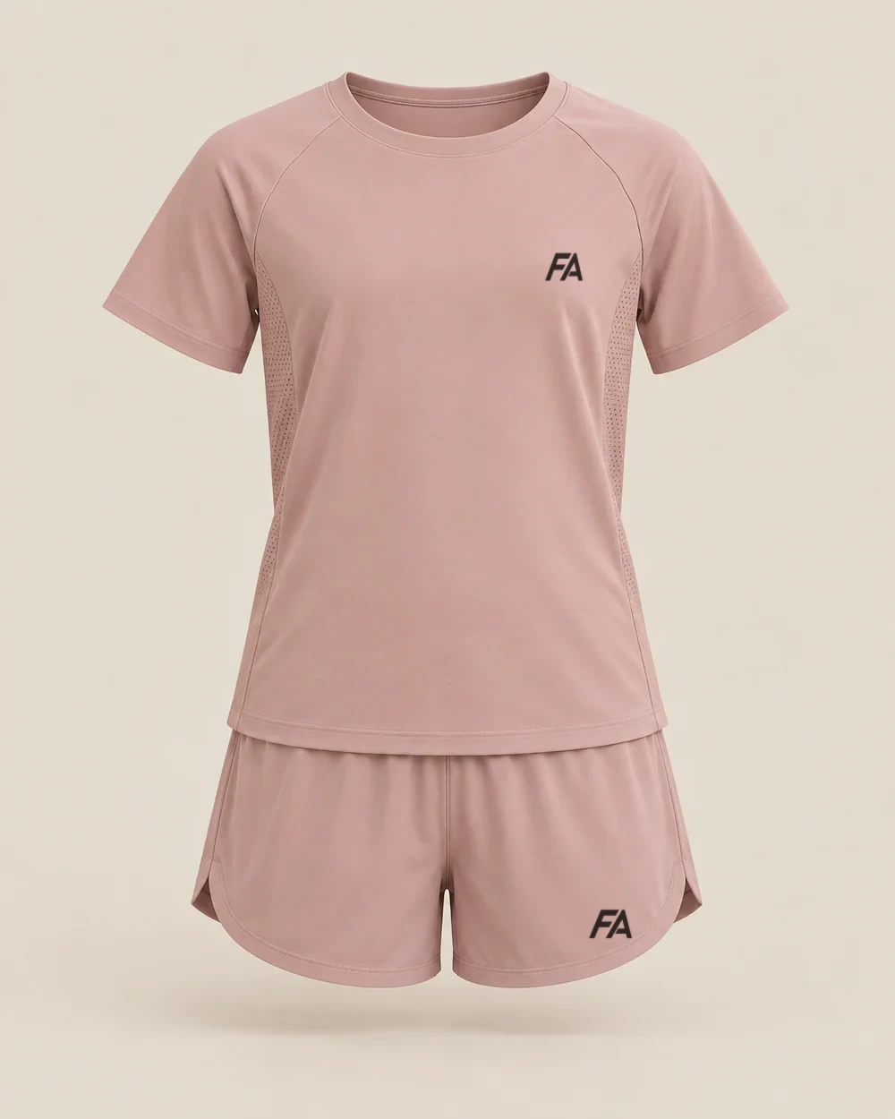 FA Sideline Set in Dusty Rose, short-sleeve training tee and running short