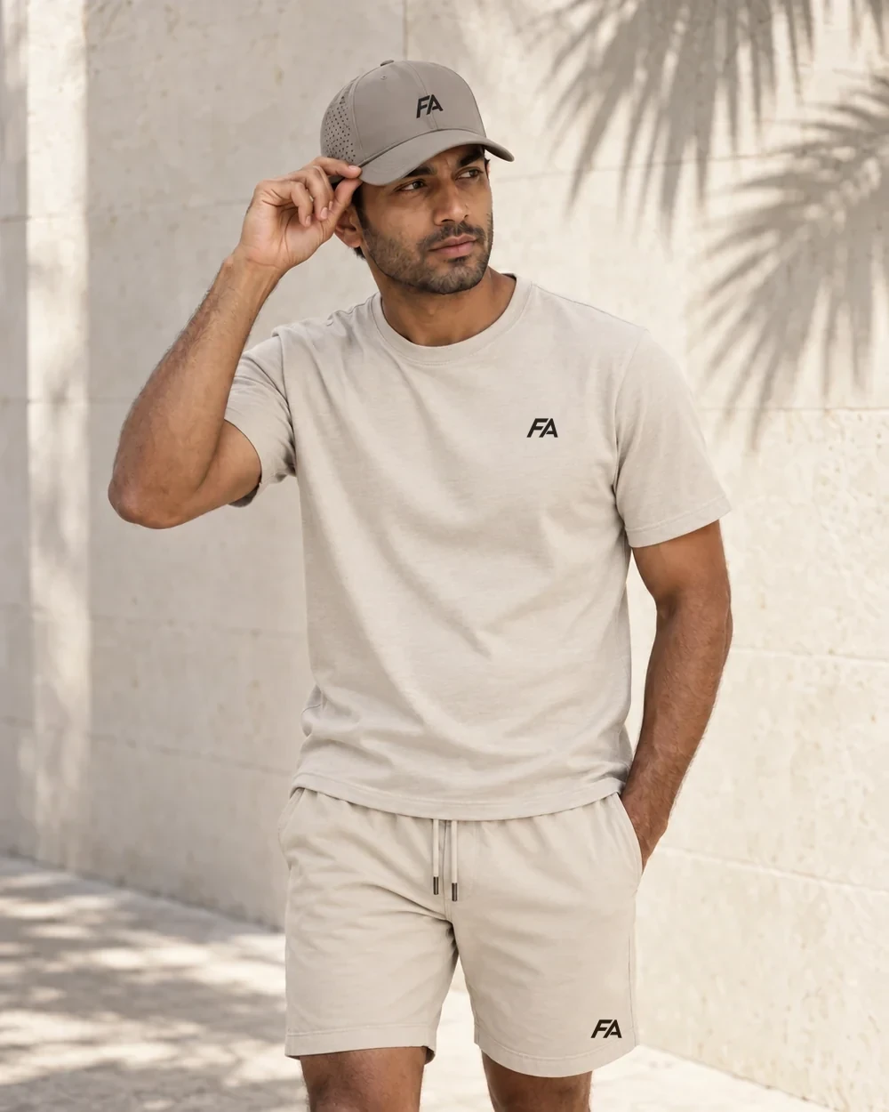 FA Court Cap in Stone, worn by a model