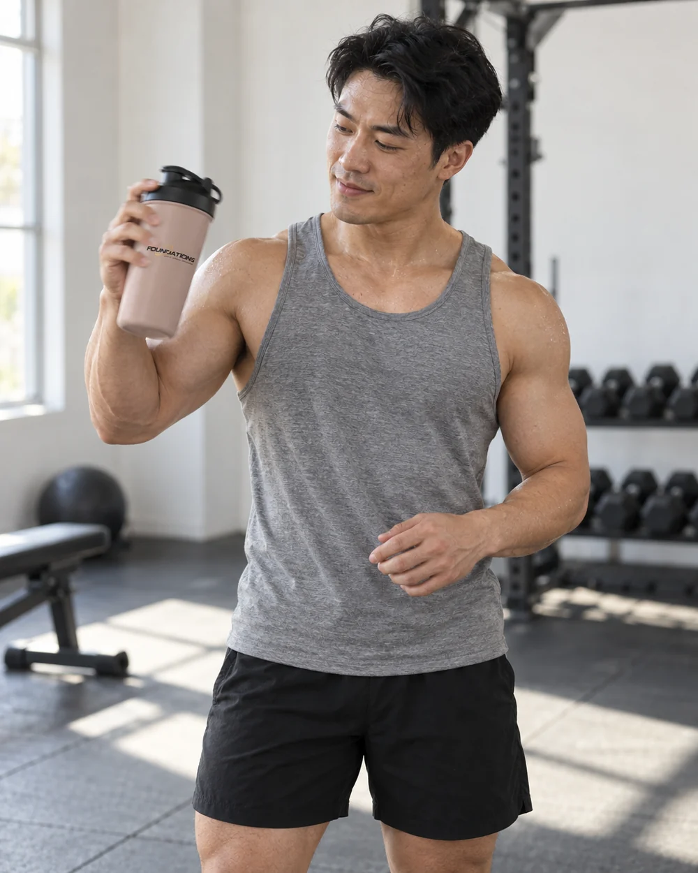 FA Protein Shaker in Clay, worn by a model
