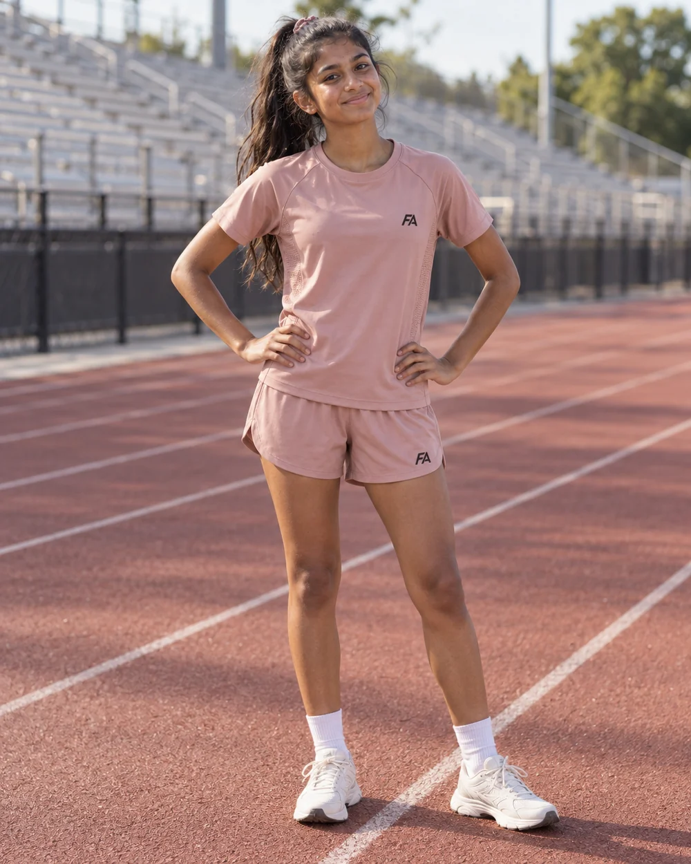 FA Sideline Set in Dusty Rose, worn by a model